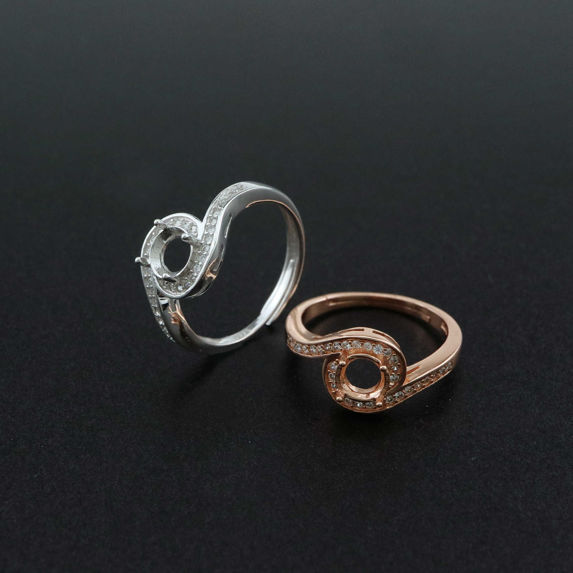 1Pcs 6MM Bypass Shank Round Prong Bezel Rose Gold Plated Solid 925 Sterling Silver Adjustable Ring Settings for Moissanite Gemstone DIY Supplies 1210055 - Click Image to Close